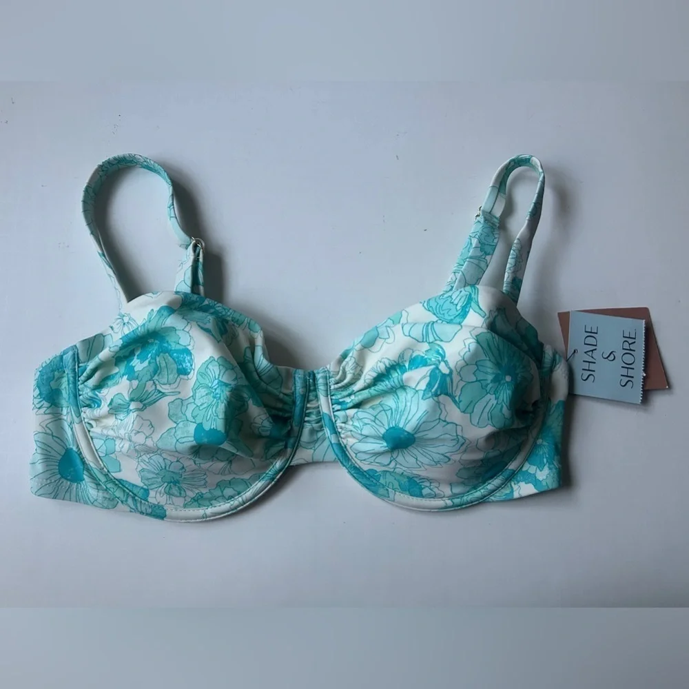 NWT Shade & Shore Women’s Shirred Balconette Underwire Bikini Top Floral Print